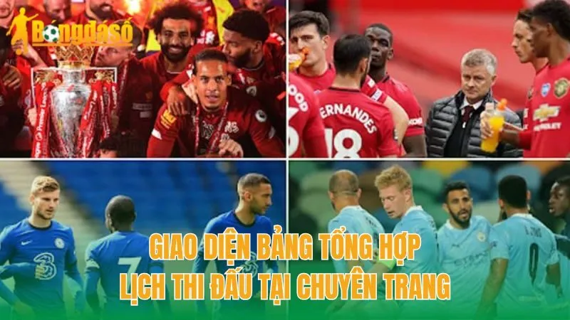 Giao diện bảng tổng hợp lịch thi đấu tại chuyên trang